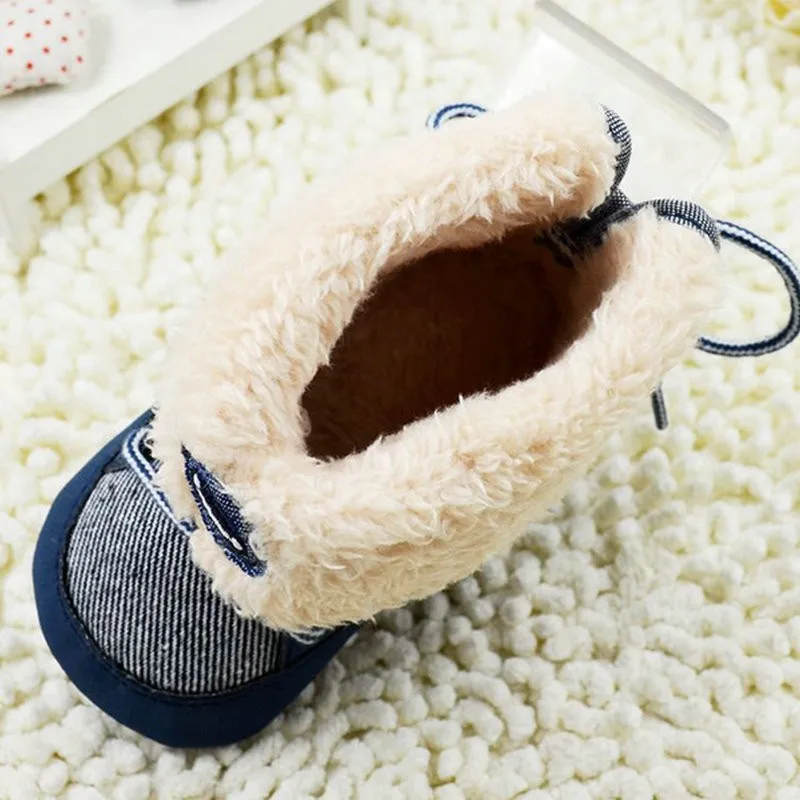 Мягкие зимние ботинки для новорожденных мальчиков; ботинки с искусственным мехом и шнуровкой; зимняя обувь для малышей 0-18 месяцев