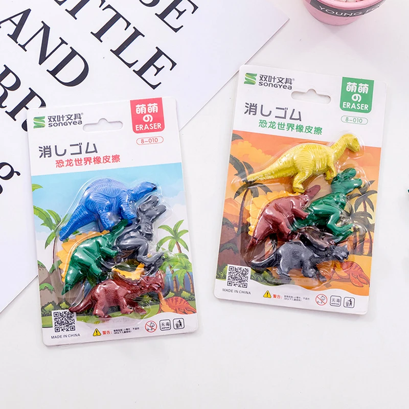 

4 pcs/set Creative dinosaur world eraser Cartoon animal rubber eraser kawaii stationery school supplies papelaria kids gifts