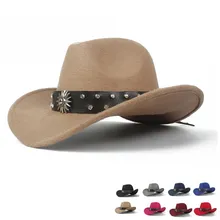 Ретро, женская, мужская, шерстяная, полая западная ковбойская шляпа, с откатными полями, джентльмен, Outblack Sombrero Hombre, фетровая шляпка, размер 56-58