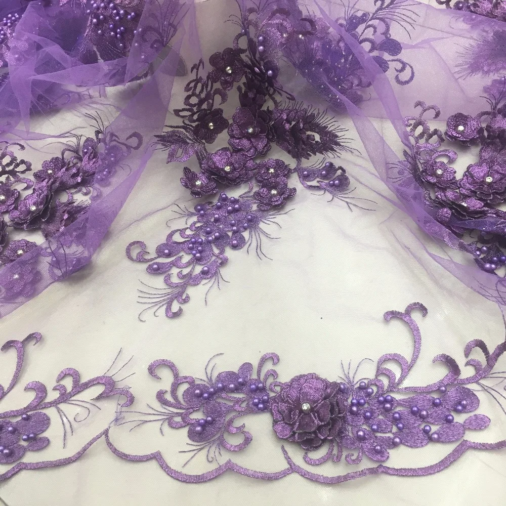 

High Quality Romantic Multicolor Embroidered Beads Lace Fabric With 3D Flower Rhinestone For Occasion Apparel Mesh Tulle African