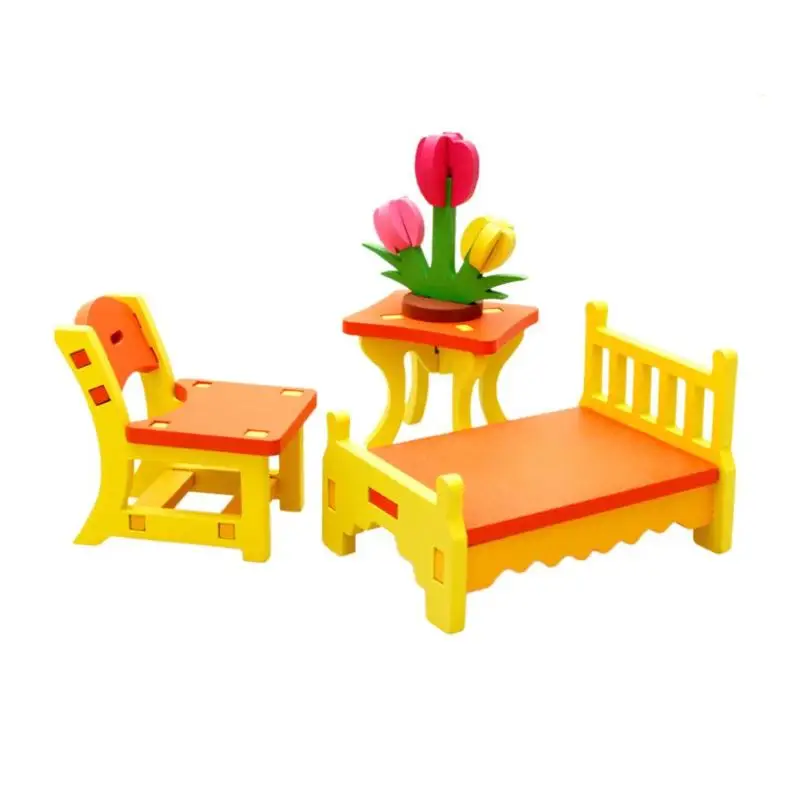 Деревянные DIY Сборная Мебель головоломки игрушки домашние столы-стулья модель кровати ручной работы строительные головоломки детские