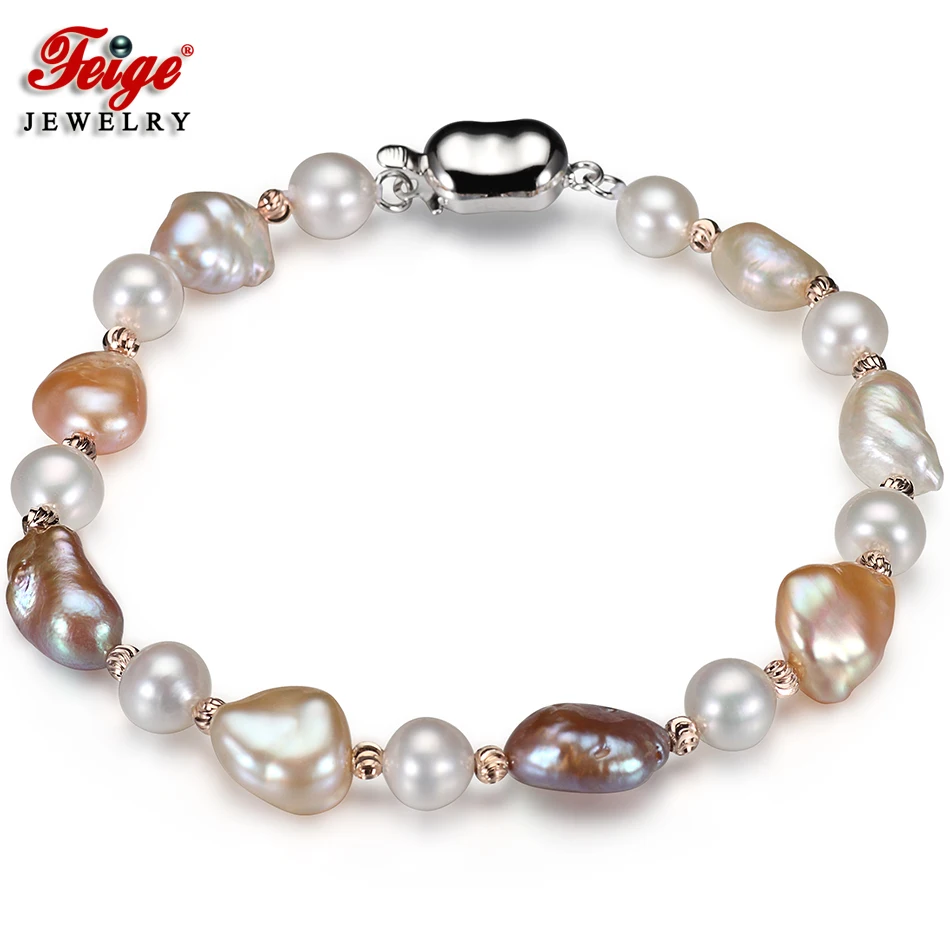 

FEIGE Original Design Pearl Bracelet Multicolor Baroque Natural Freshwater Pearl bracelets & bangles for Women Fine Jewelry Gift