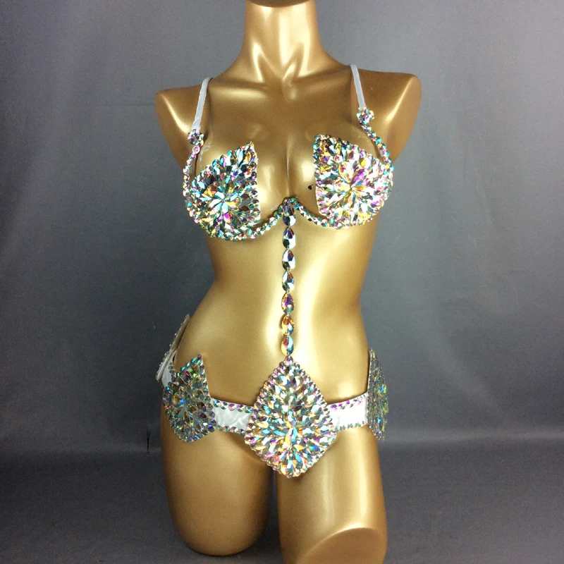 New Design Top Grade Sexy Women Belly Dance Samba Carnival RIO Crystal Wire  Bra Costume Outfit