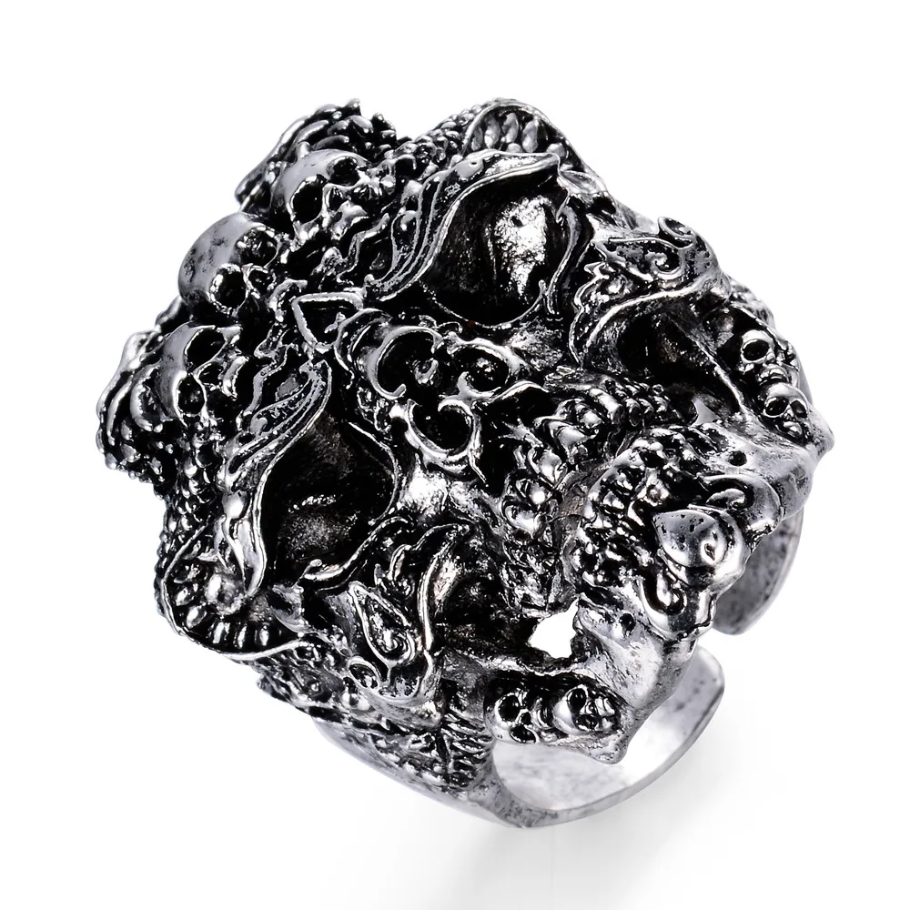 Mens Walking Evil Skull Ring 316L Stainless Steel Men Boys Silver black Cool Man Biker Ring