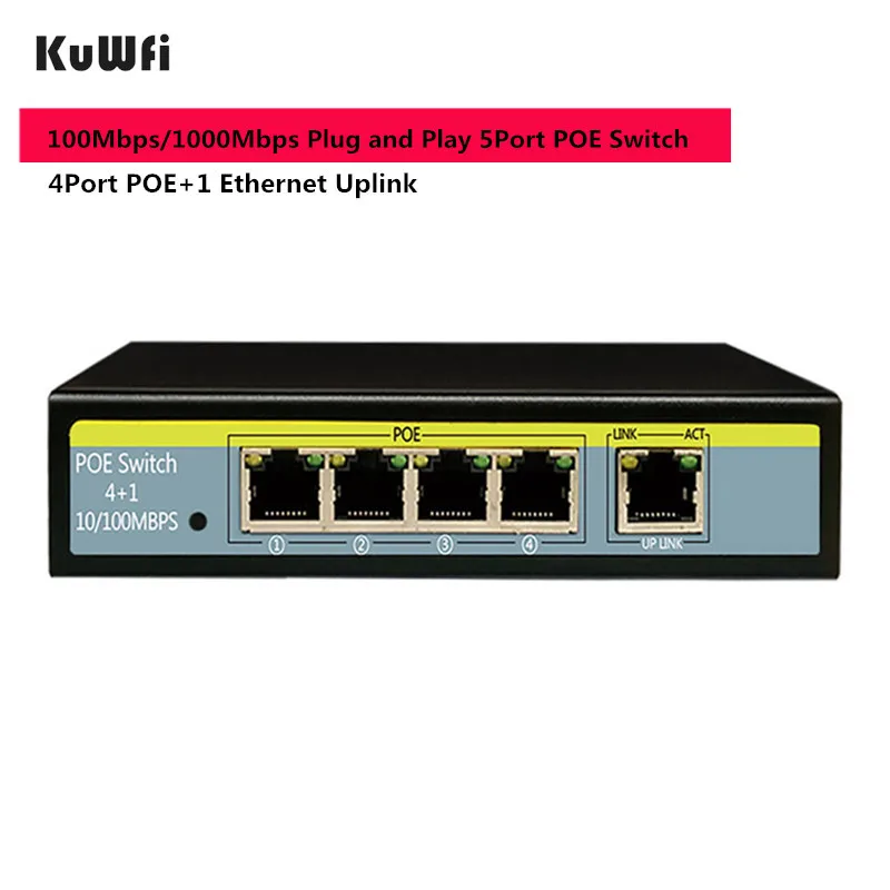 48 В POE коммутатор RJ45 концентратор 100 Мбит/с 5 портов Ethernet коммутатор Быстрый медиаконвертер LAN сплиттеры с 4 POE портами расстояние 50-200 м