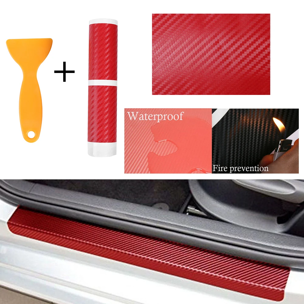4Pcs Black Universal Carbon Fiber Look Car Door Plate Sill Scuff Cover