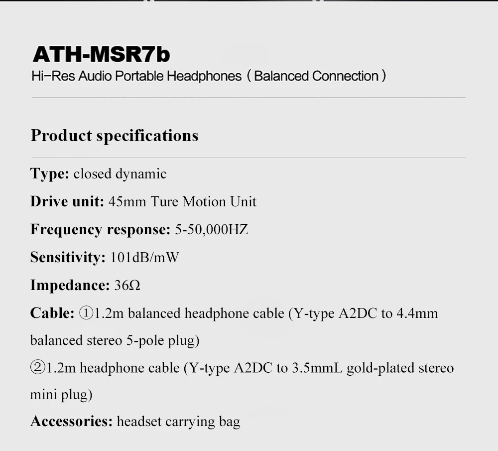 Оригинальные наушники Audio-Technica ATH-MSR7b, профессиональные наушники, гарнитура Hi-Res, портативные Наушники Hi-Fi, сбалансированное соединение