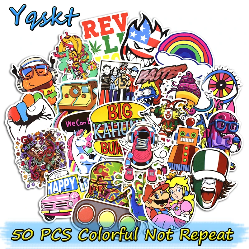 

50 Pcs Color Funny Stickers for Car Motorcycle Laptop Luggage Phone Home Decor Fashion Vinyl Decals Cool DIY Waterproof Sticker