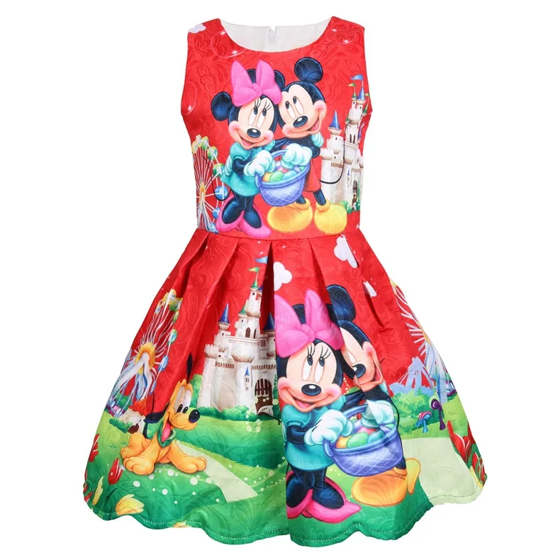 Коллекция года, Летнее Детское платье-майка с Минни для девочек хлопковая детская одежда платье для маленьких девочек платье без рукавов с Микки Маусом