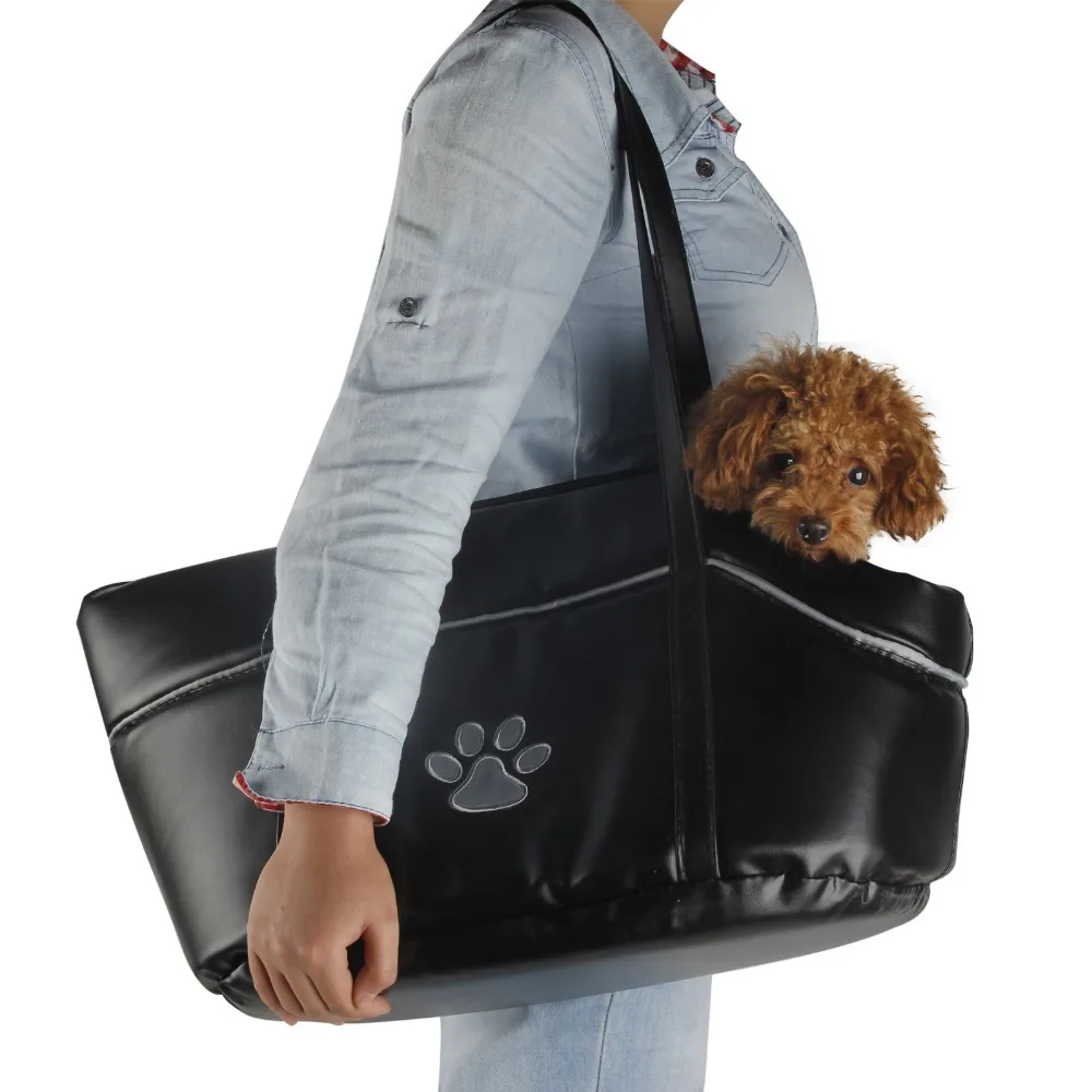 0 : Buy New Pet Carrier Dog Cat PU Leather Black Dog Puppy Cat Dog Carrier for ...