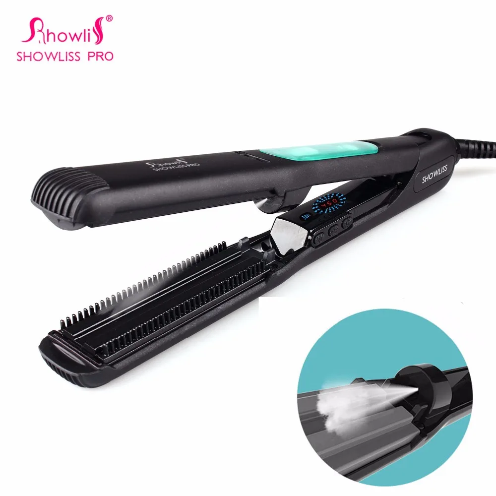 Hair Straightener Ceramic Steam Flat Iron Vapor Plate Wet/Dry Led Ferro Hair Iron Steamer