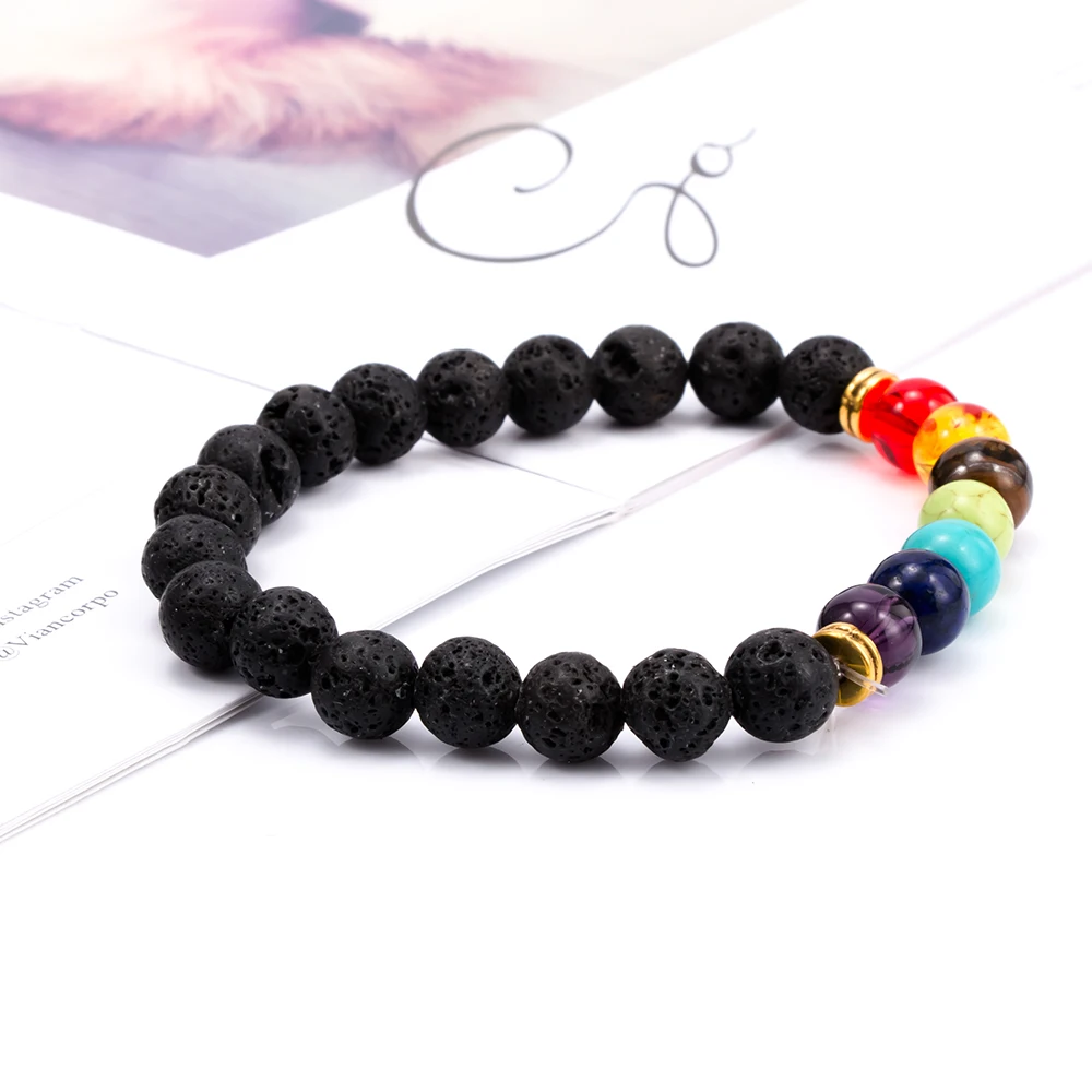 7 Chakra Healing Beaded Bracelet Natural Lava Stone Diffuser Bracelet