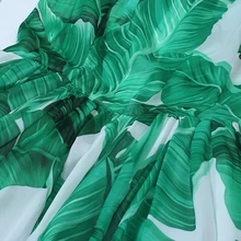 Women's Plus Size XXXL Summer Dresses Long Sleeve Green Leaf Printed Runway Long Stunning Cute Dress with Slash HIGH QUALITY