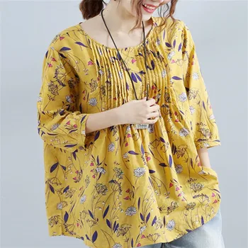 

Plus Size 5XL 2019 new Spring Women Fashion Long Sleeve O-Neck Print Loose Chiffon Blouse Shirts Casual Summer Shirt Tops C106