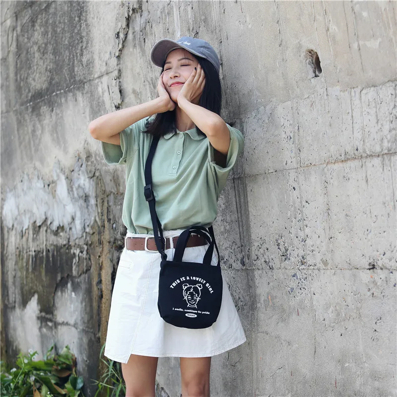 Menghuo 2018 New Canvas Casual Korean Shoulder Tote Bag Mini Single Messenger Crossbody Bags Women Bucket Female Bag Cute girlsG11A7286