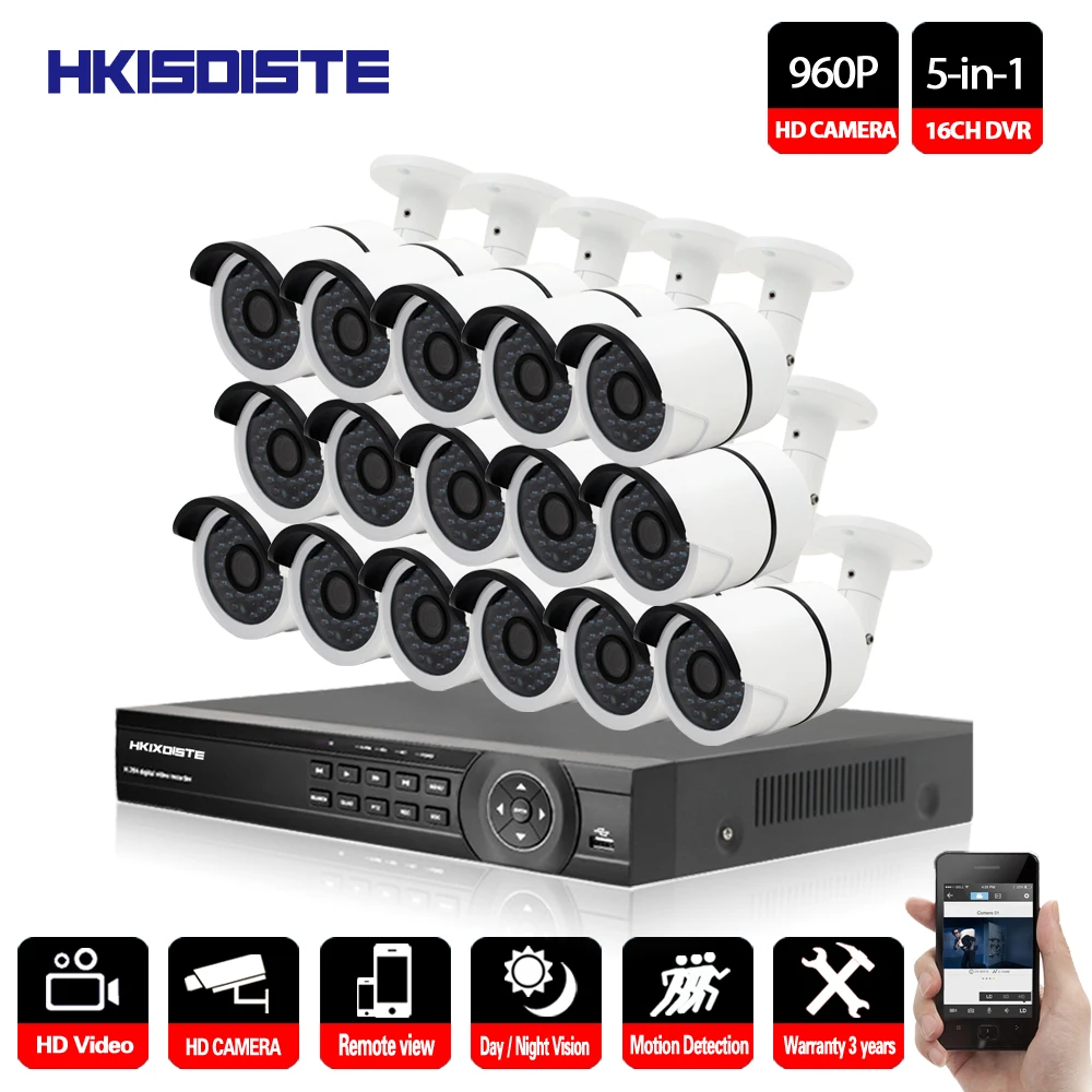 

16CH CCTV System HDMI 1080P output AHD CCTV DVR 16PCS 1.3MP IR Outdoor Security Nightvision 960P AHD Camera Surveillance System