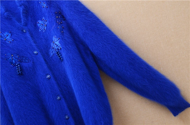Женский винтажный Свободный вязаный шерстяной кардиган с длинными рукавами из натурального кроличьего меха ангорской ангоры, норковый кардиган, осенне-зимнее пальто
