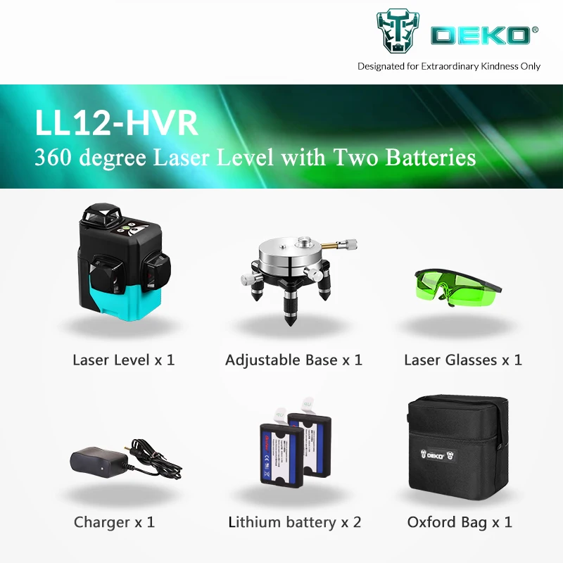 DEKOPRO LL12 HVG 12 линий 3D зеленый лазерный уровень самонивелирующийся 360 degre