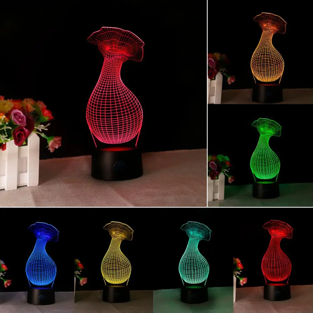 Flower Vase Book Light Novelty Lighting Birthday Party Gift Book Light Rechargeable 3D Lamp Illusion 7 Colors Touch Switch (5)