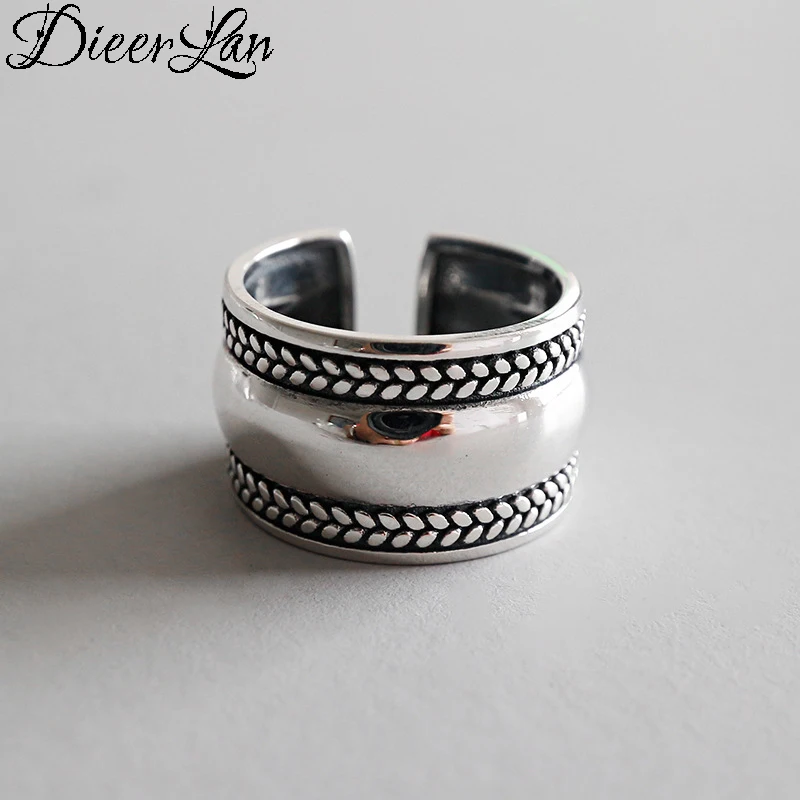 

Personality Bijoux Bohemian Vintage 925 Sterling Silver Large Rings for Women Punk Retro Open Adjustable Antique Ladies Rings