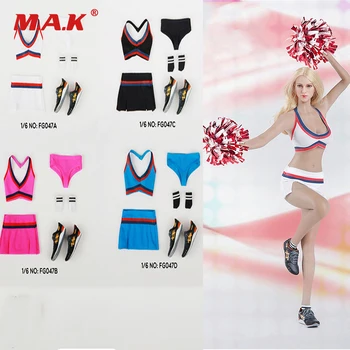 

1/6 Sexy Female Clothes White/Pink/Black/Blue Colors Cheerleading Skirt Sports Bra Dress Set for 12'' Big Bust Body Figure