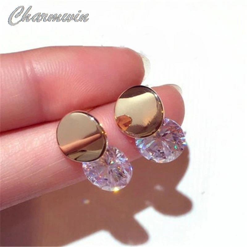 Charmwin новые модные серьги-гвоздики для женщин, серьги, роскошные серебряные и золотые стразы, Женские Ювелирные изделия, подарок