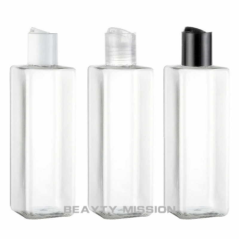

250ml X 24 empty square transparent PET plastic empty bottles container disc top cap , clear lotion bottle , cosmetic package