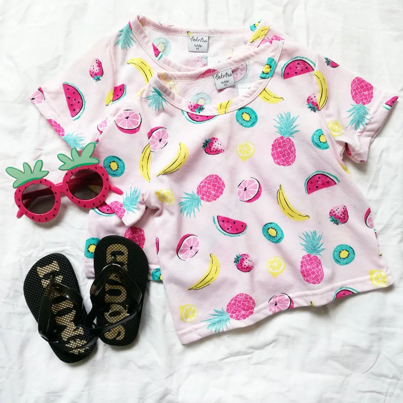 Girls T-Shirt Summer Cotton 4Th Of July Shirt T-Shirts Cotton Girls Flamingo Shirt Pineapple Kids Girls Tops Short Sleeve 2