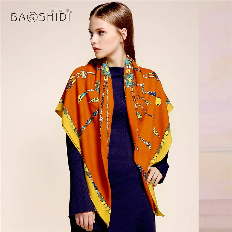 [BAOSHIDI] 100% шерсть Зимний шарф квадратный роскошные брендовые шарфы модные