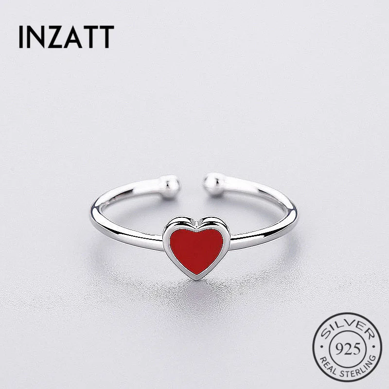 INZATT Romantic Red Heart Enamel Ring 925 Sterling Silver For Charm Women Wedding Party Fine Jewelry Fashion Cute Gifts