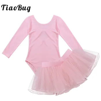 

TiaoBug Girls Ballet Tutu Dress Long Sleeve Dance Leotard with Mesh Skirt Kids Gymnastics Leotard Child Stage Dance Costume Set