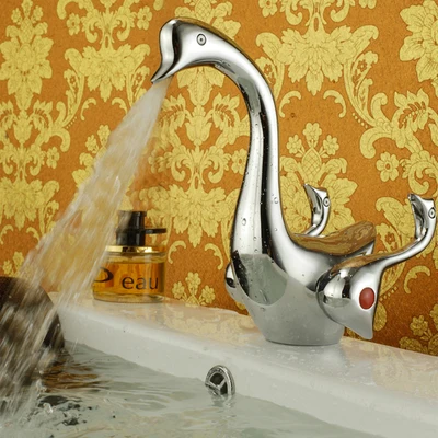 Free Shipping Wholesale And Retail Promotion NEW Luxury Chrome Brass Bathroom Swan Faucet,bathroom sink mixer water tap,H6606