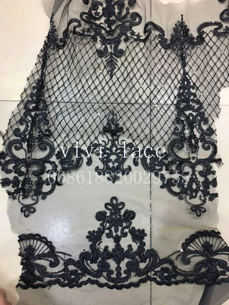 

5 yards xz003 # black floral luxury Sequin embroidery net mesh lace fabric for dress sawing/party dress/occassion