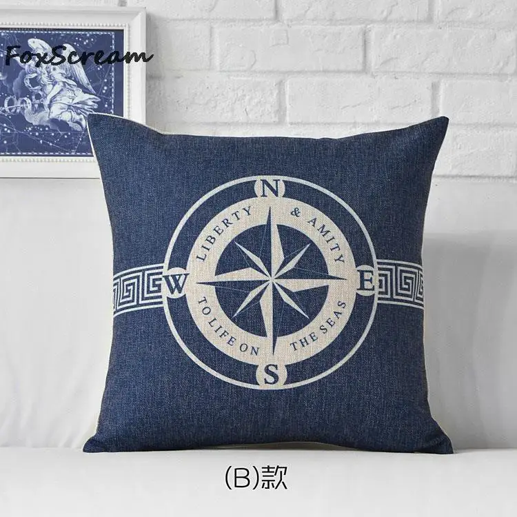 Retro Style World Map Anchor Pattern Cushion Covers Decorative Pillow Cases 6L 