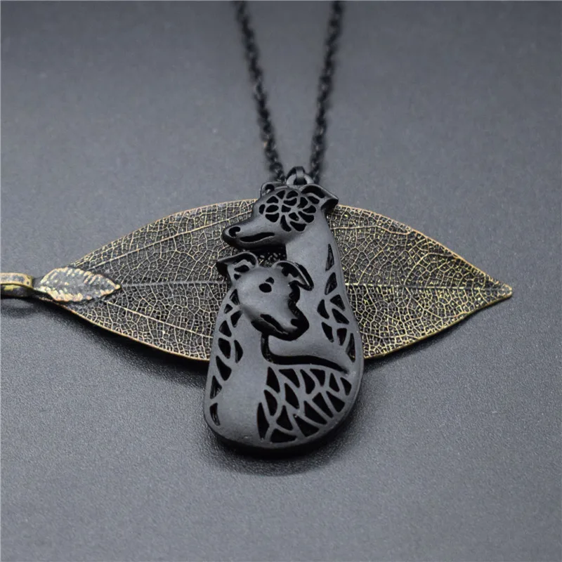 4 Colors New Whippet Couple Charm Necklace Trendy Metal Dog Jewellery Whippet Couple Pendant Necklace Women