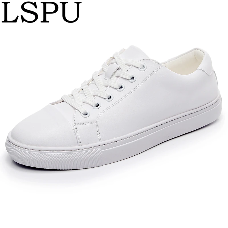 Fashion Men Genuine Leather Casual Trainers Shoes Solid White&Black ...