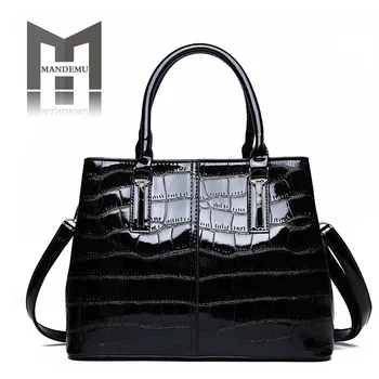 

Classic Business Women Shoulder Bag Luxury Handbags 2019 Patent Leather Female Totes Wine Red Crocodile Alligator Messenger Bags
