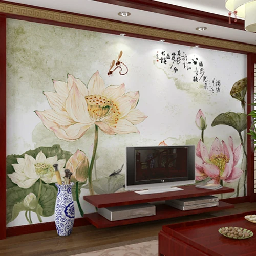 

Custom Size Photo 3D Water lotus nine fish mural living room lobby TV bathroom backdrop sofa tea house library wallpaper mural