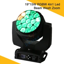 Горячая RGBW диапазон зума 4-60 градусов угол луча движущиеся головы большие пчелиные глаза 19*15 Вт светодиодный движущаяся головка Dmx светильник