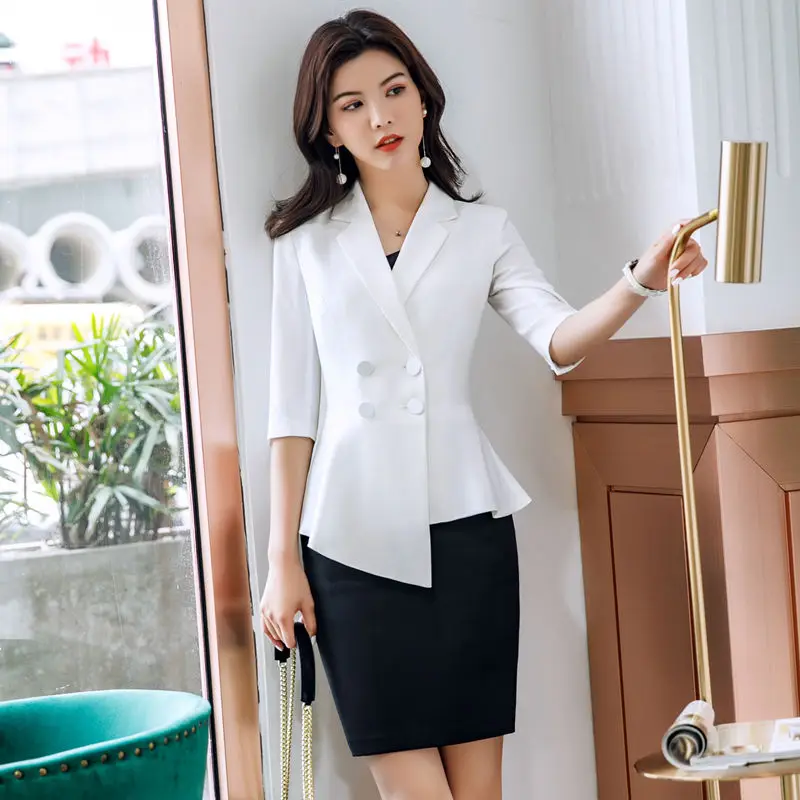 Red Skirt suit 2 Pieces Set fashion business women suit office ladies work wear uniform Interview thin blazer hlaf sleeve top