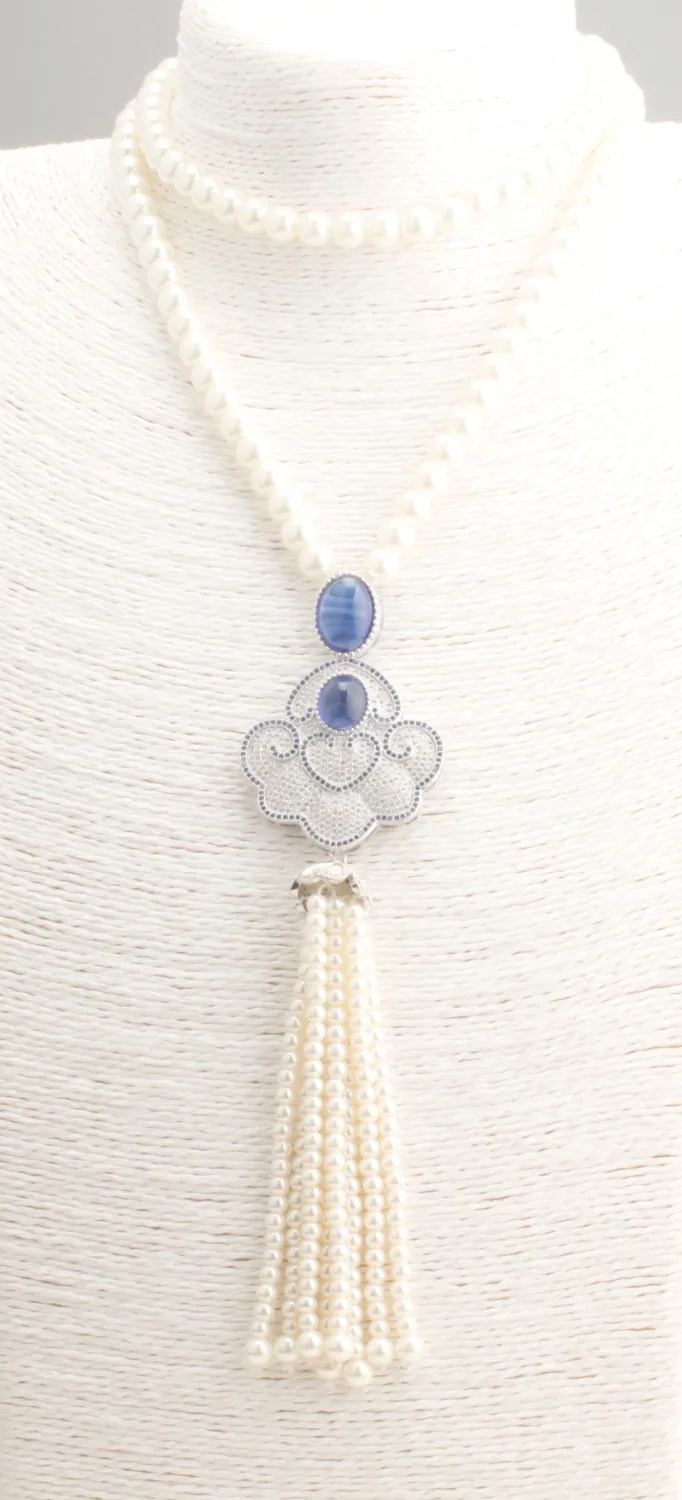 

GrayBirds Luxury Fashion Jewelry Pearl And Zircon Necklace Big Stone Blue Color