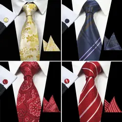 2018 Ман галстук цветочный 100% шелк жаккардовый галстук Gravata Corbatas Hanky запонки галстук набор для Для мужчин Формальные Свадебная вечеринка