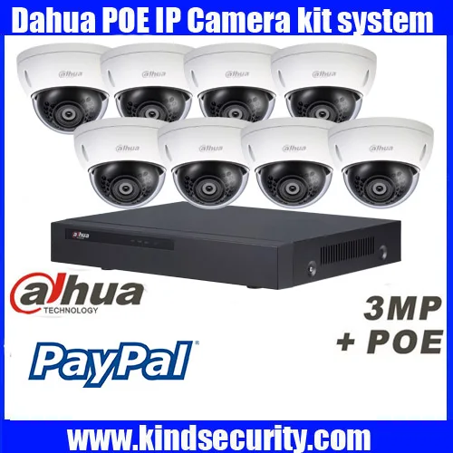 Original English Dahua 8ch waterproof IPC HDBW4421R AS 3MP dome POE onvif IP camera kit with