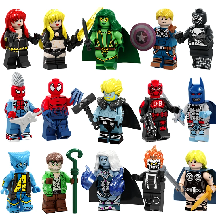 

8pcs Super Hero Figures Spider-man Batman Ghost Rider Frost Valkyrie Beast Building Blocks Toys Compatible With Lego