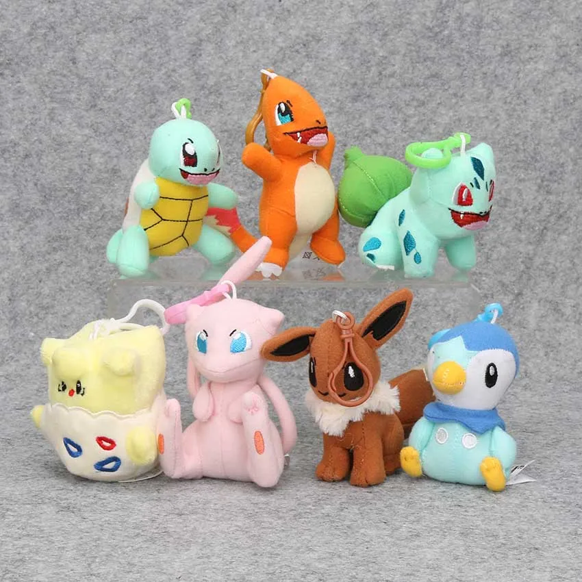 

9-12cm Togepi Mew Piplup Bulbasaur Eevee Squirtle Charmander Plush Toy Stuffed Plush Doll pendant keychain with hook