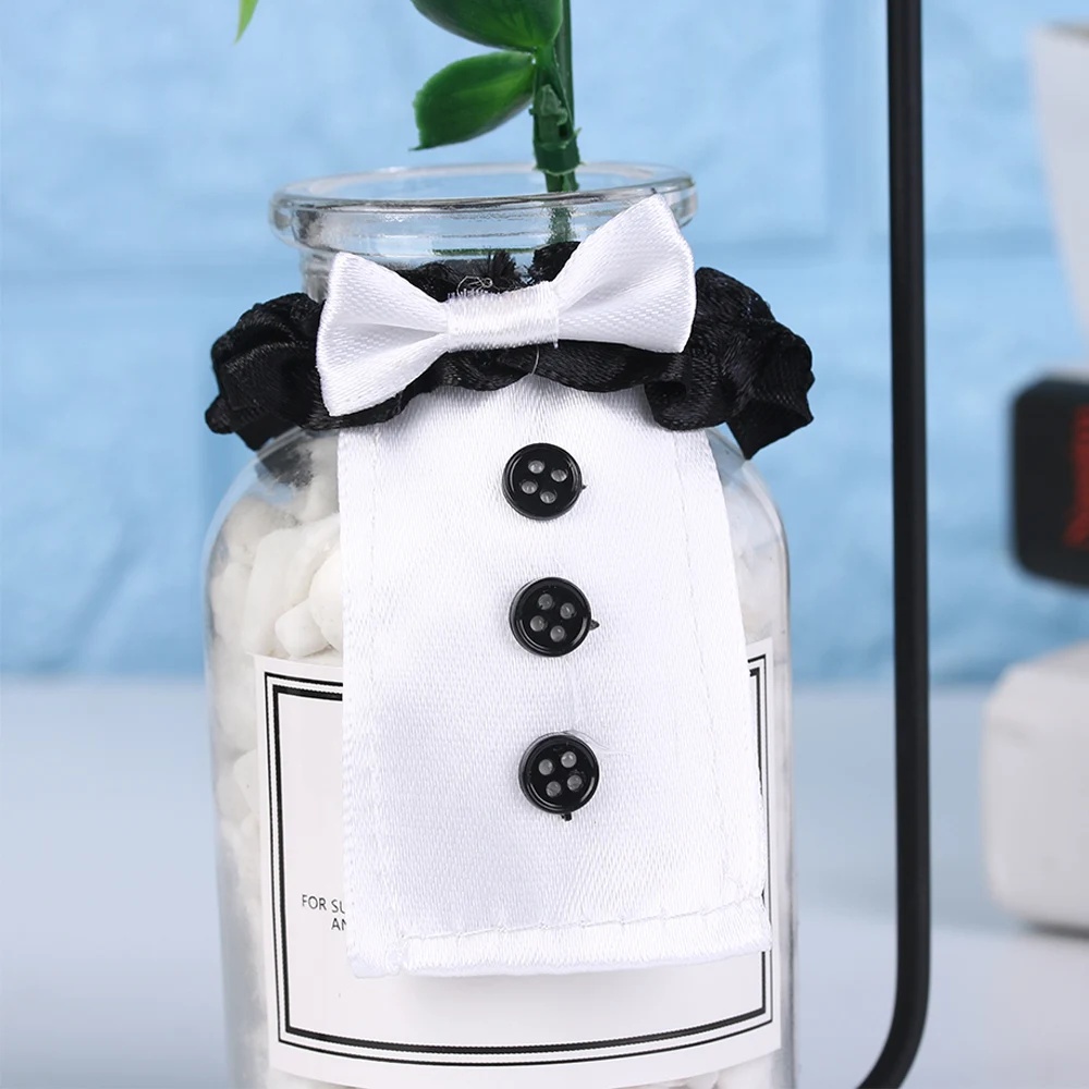 

2Pcs/Set Romantic 2019 Bridal Veil Bow Tie Bride & Groom Tux Bridal Veil Wedding Party Toasting Party Gifts Wine Glasses Decor