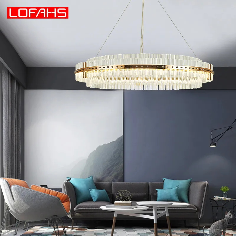 

LOFAHS LED Crystal Chandelier Modern Ring Crystal warm Light led lamp golden Hanging Lamp Design Diamond Chandelier lighting