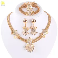 Latest Fashion African Beads Jewelry Set Gold Color Clear Crystal Women Wedding Necklace Bracelet Earring Ring
