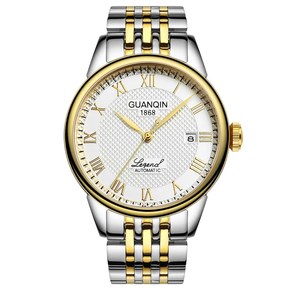 GUANQIN Mens watch Luxury Automatic Watch Men Mechanical Movement Wristwatches Waterproof Watches Top Brand White Day Display