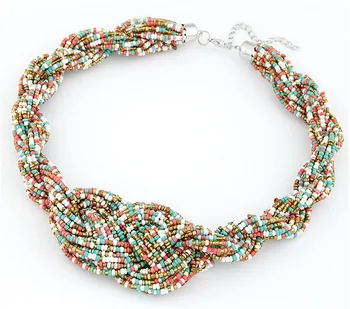 

12 pcs/lot European and American jewelry wholesale bohemian simple weave beads necklace accessories